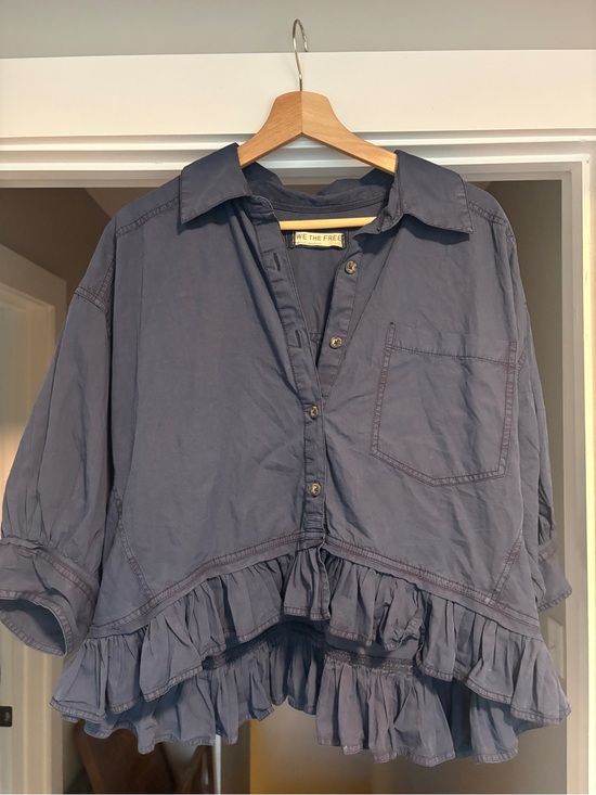 Free People Tops - We The Free Navy Button-Front Shirt Jacket